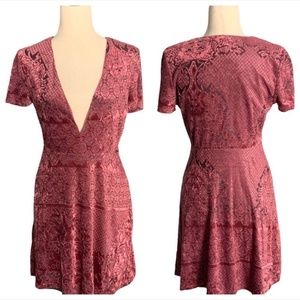 Wayf Pink Cut Out Velvet Print Mini Dress | Size S